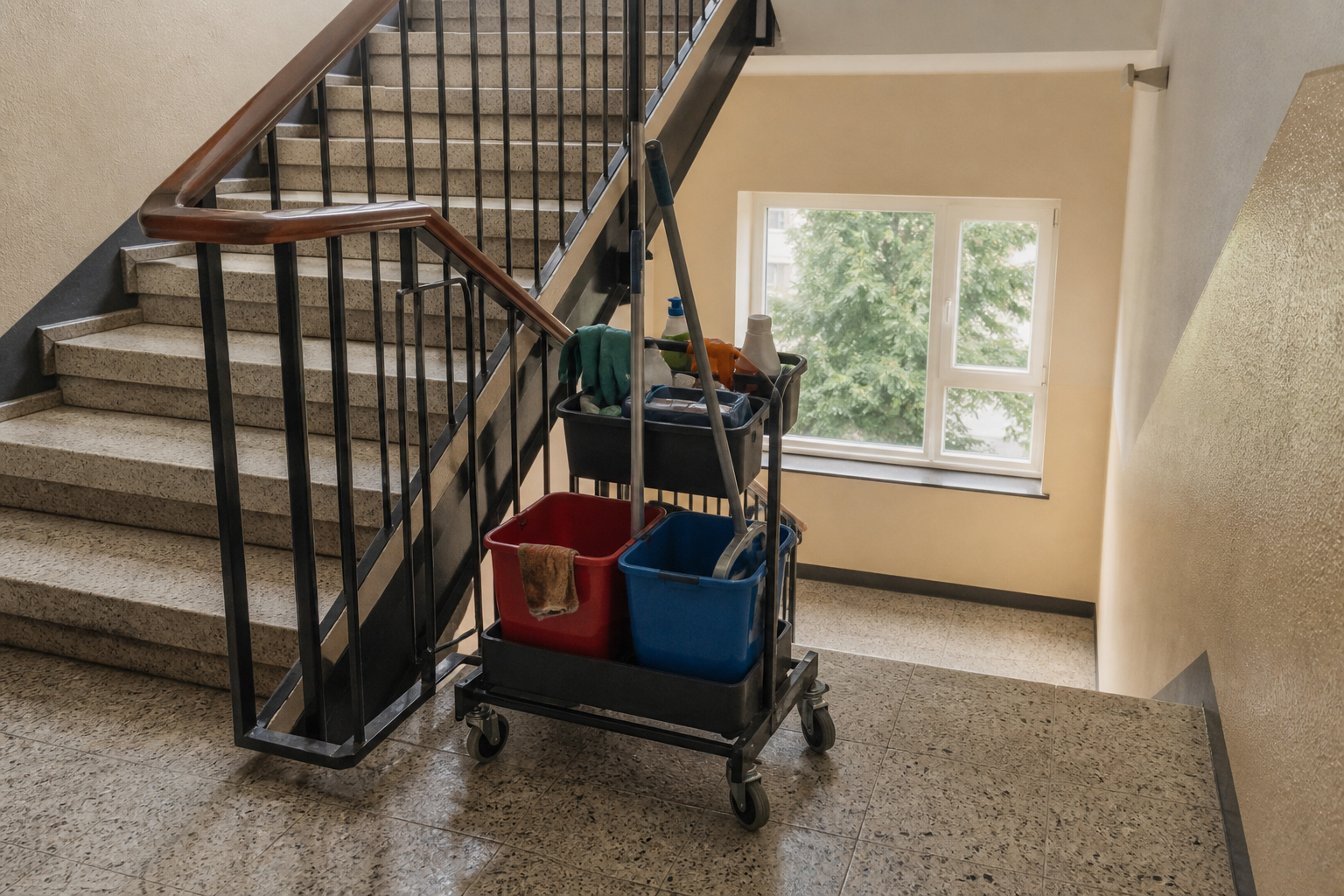 Reinigungswagen im Treppenhaus