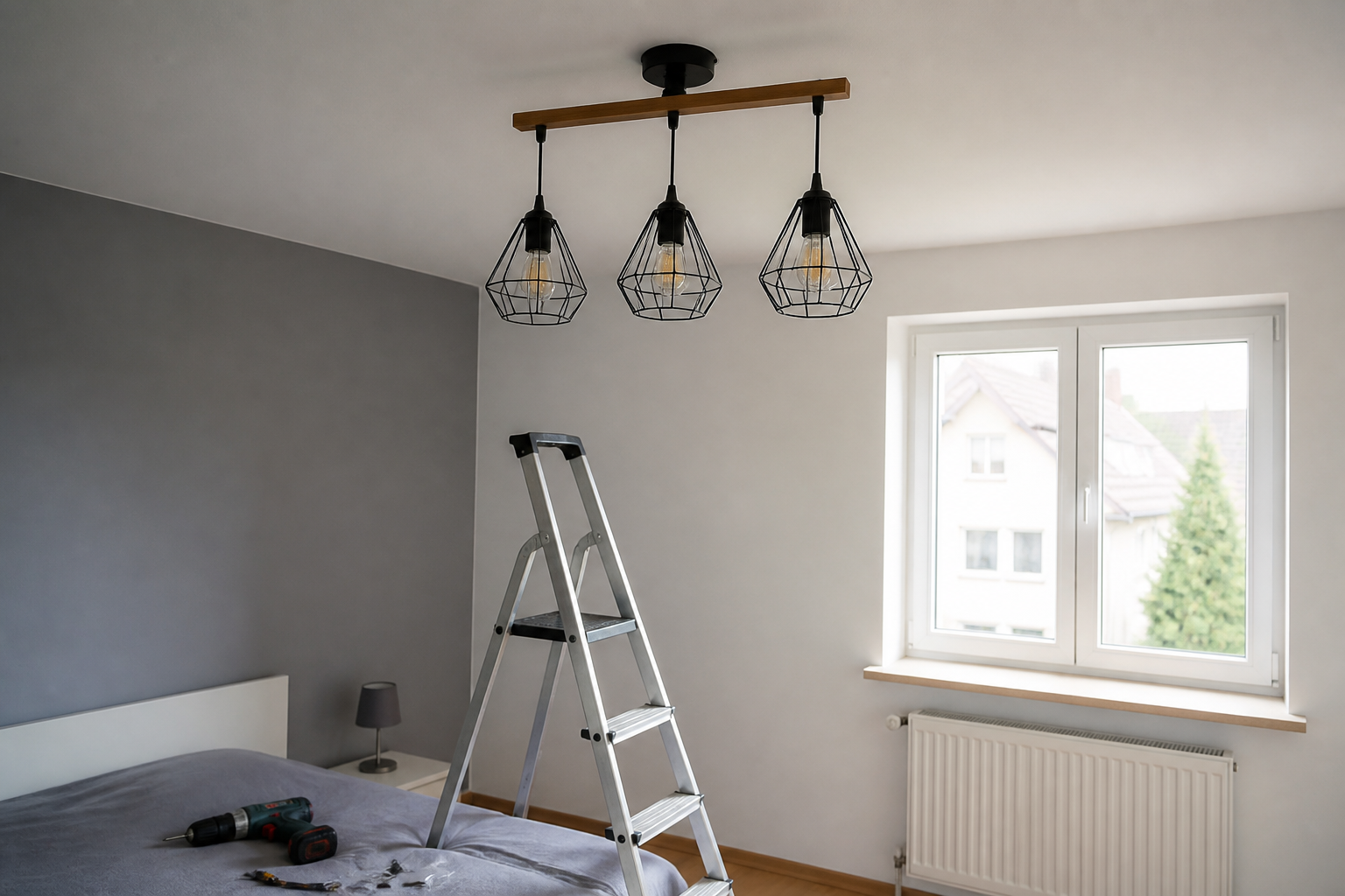 Lampenmontage in einem normalen Wohnraum